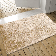 (60cm x 110cm (2ft x 3ft 7") Mat Size) Fluffy Beige Rugs For Living Room Kitchen Hallway Runner Non Slip Area Rug Shaggy Carpet Door Mats