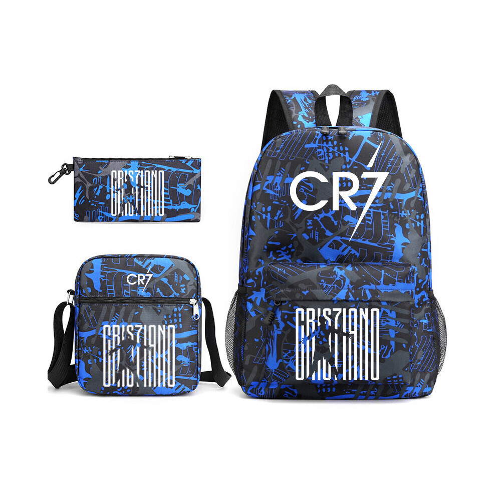 (Dark blue pattern CR7) CR7 Ballerina Ronaldo Youth Backpack Student Schoolbag 3pcs