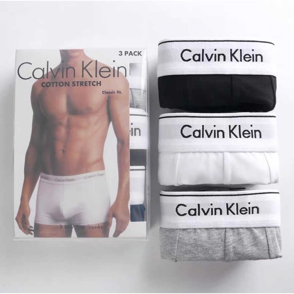 (Black+White+Grey, XL) (3PACK)CALVIN KLEIN Mens Trunk Boxers Underwear Brief Structure Short Soft