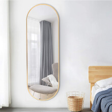 (Gold) Modern Oval Metal Full Length Wall Mirror 40cm W x 120cm H