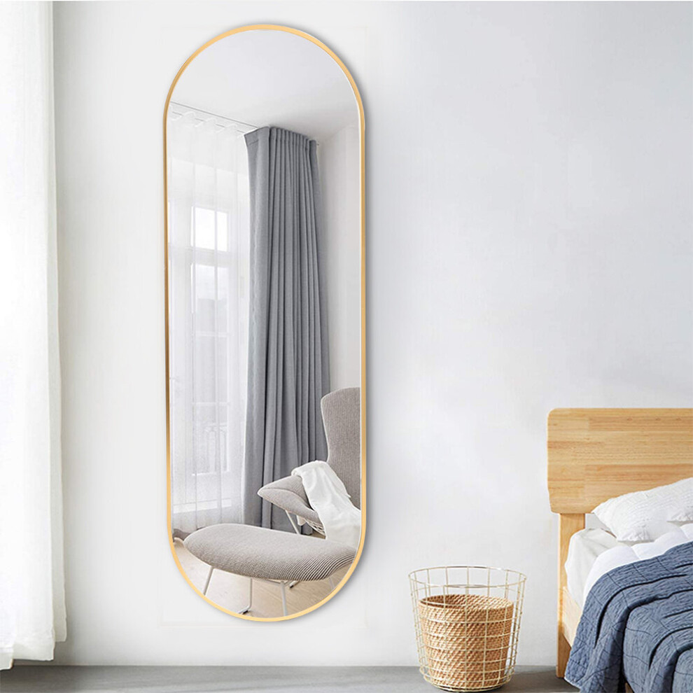(Gold) Modern Oval Metal Full Length Wall Mirror 40cm W x 120cm H