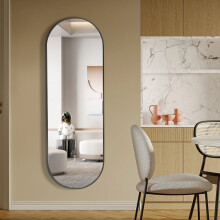 (Black) Modern Oval Metal Full Length Wall Mirror 40cm W x 120cm H
