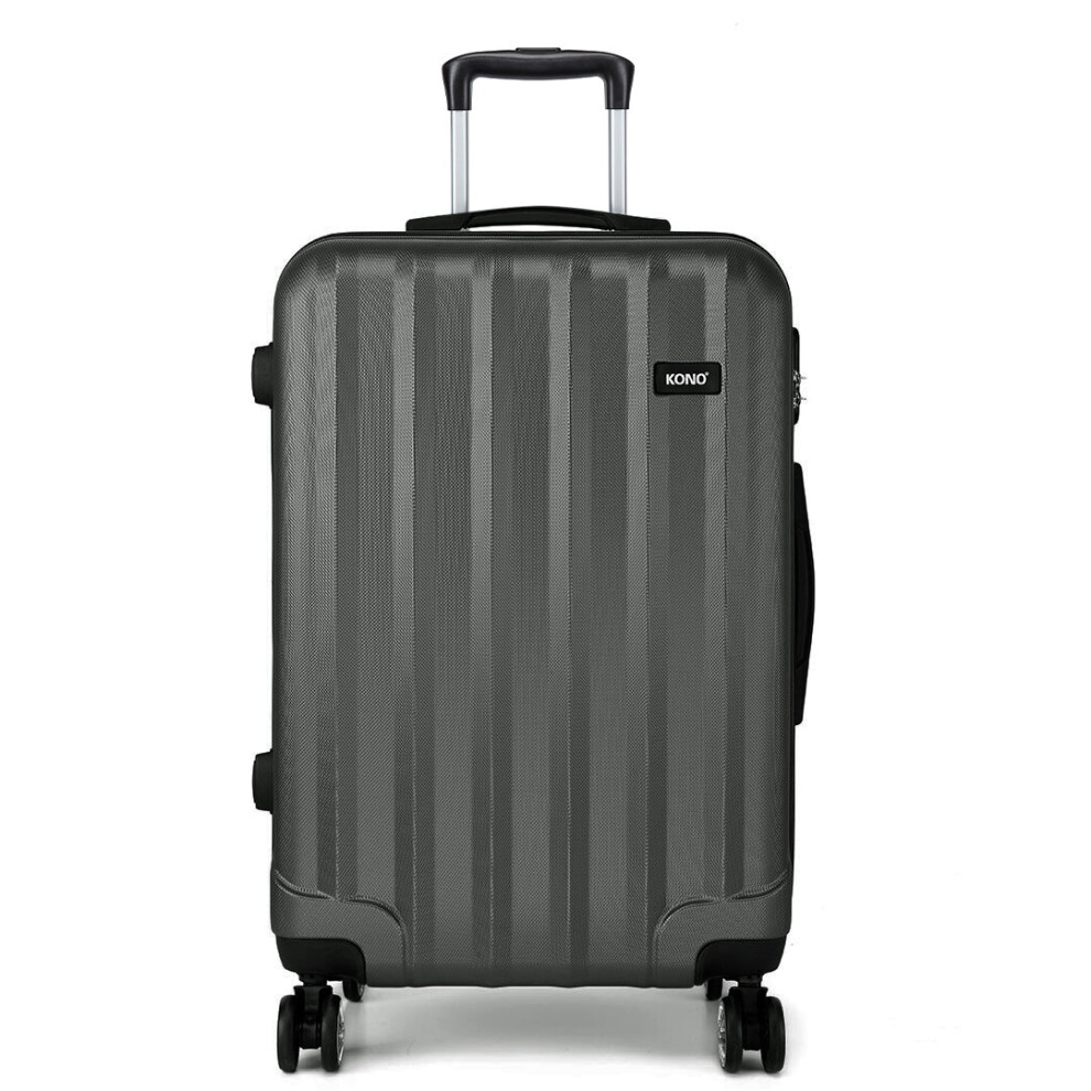 (24 inch) KONO Grey 19/24/28 Inch Travel Luggage Trolley Case Bag Hard Shell ABS 4 Wheels Spinner Suitcase