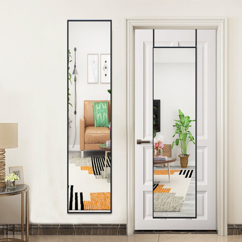 Living And Home (Black) Rectangular Metal Frame Over the Door Full Length Mirror 37cm W x 147cm H 2