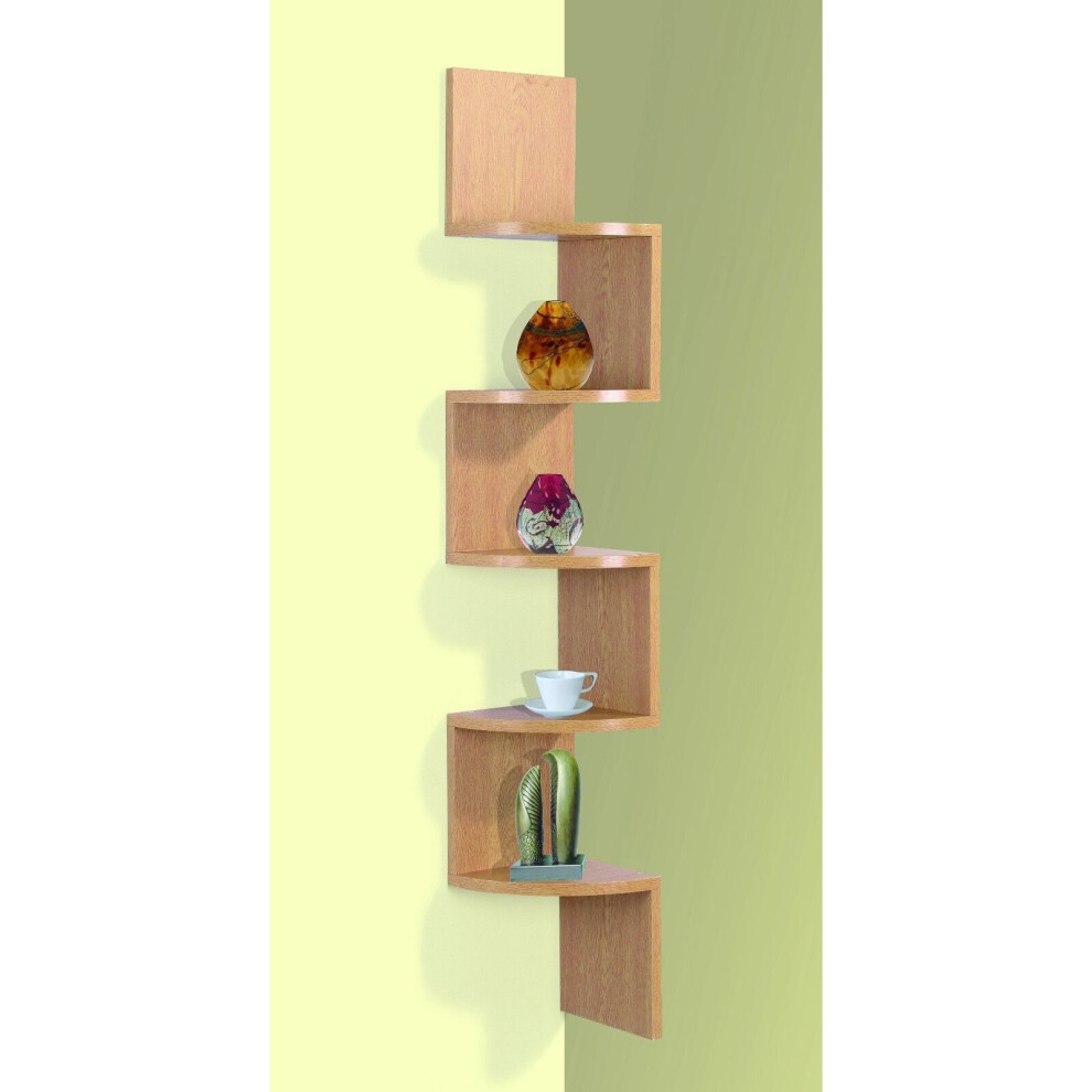 Lucca 5 Tier Wall Mounted Corner Shelf/Shelves Home Decoration - Oak
