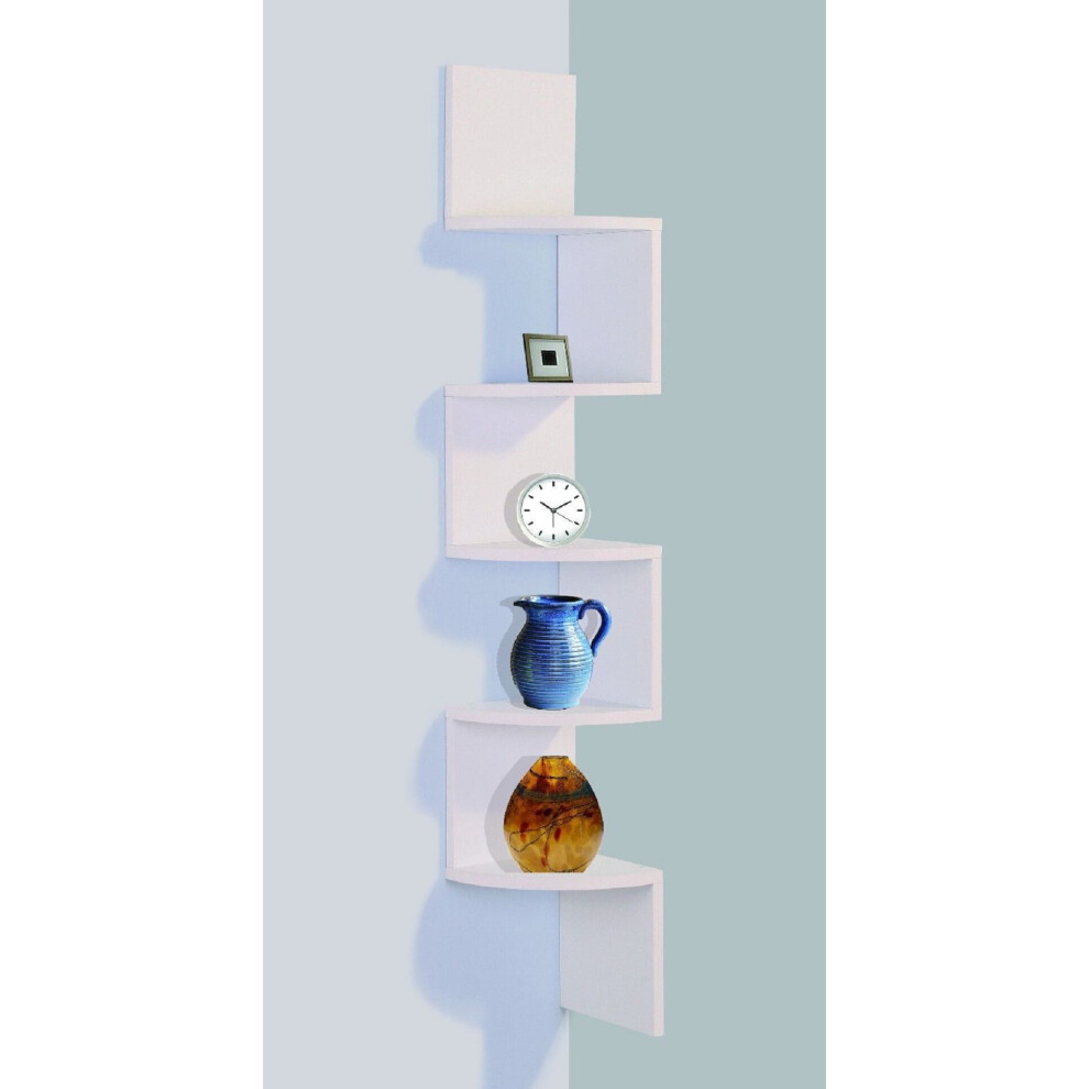 Lucca 5 Tier Wall Mounted Corner Shelf - White