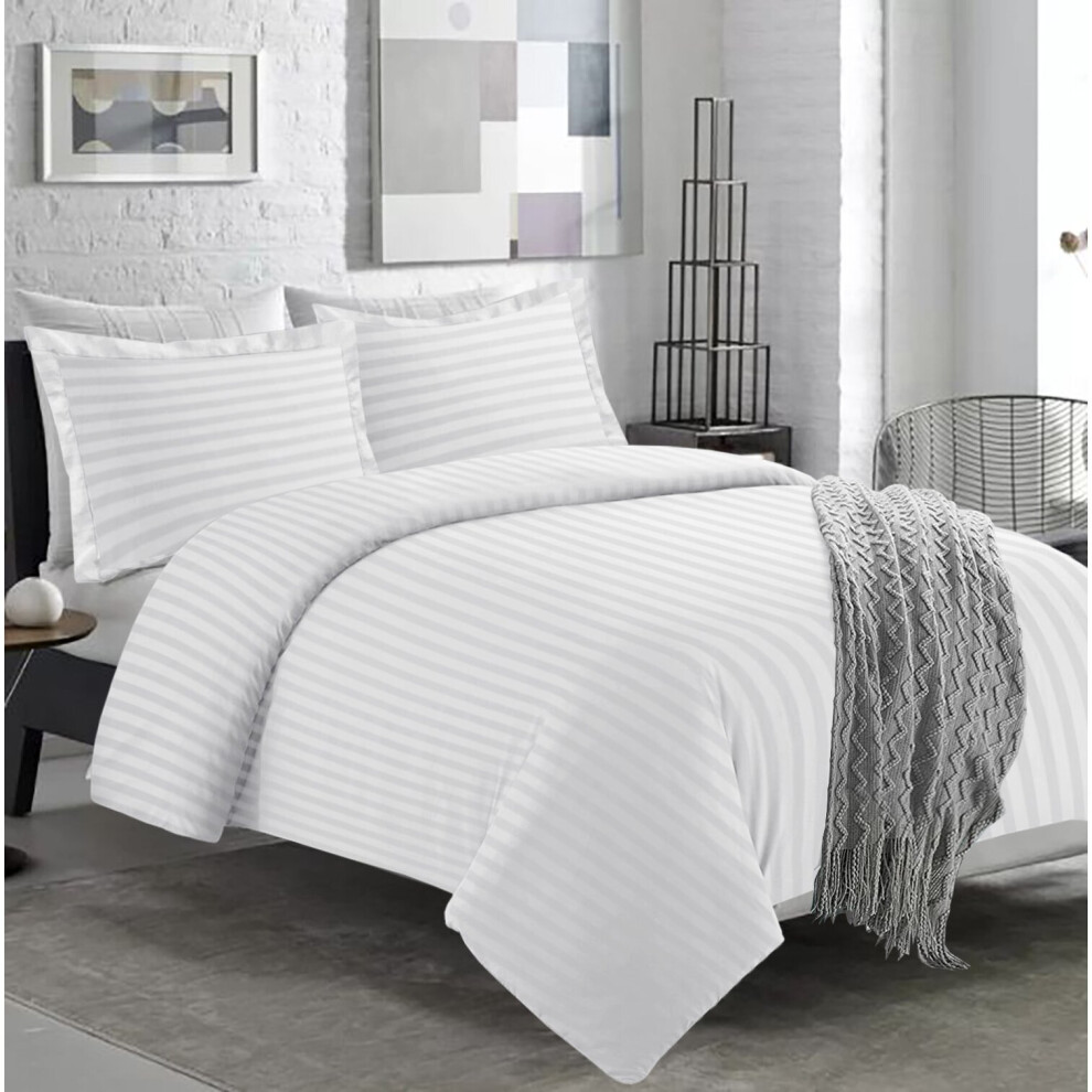 (White) Stripe Duvet Quilt Cover Double Size Bedding Set