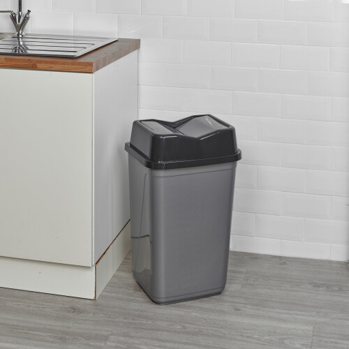 URBN Living (50L Black/Grey) 5/10/20/30/50L Plastic Bin with Butterfly Lid Kitchen 1