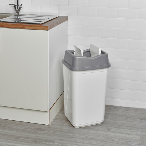 URBN Living (50L Grey/White) 5/10/20/30/50L Plastic Bin with Butterfly Lid Kitchen 2