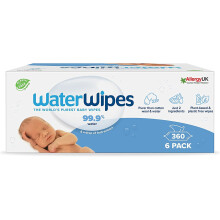 WaterWipes Original Plastic Free Baby Wipes, 360 Count (6 Packs) Unscented, 99.9% Purified Water for Sensitive Skin (Product Code: Baby Wipes)