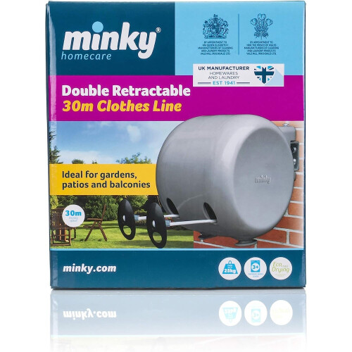 Minky Minky Retractable Duo Reel Washing Line, Grey, 2x15m 1