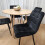 Round Oak Effect Dining Table With 4 Black Velvet Tufted Chairs Set 10