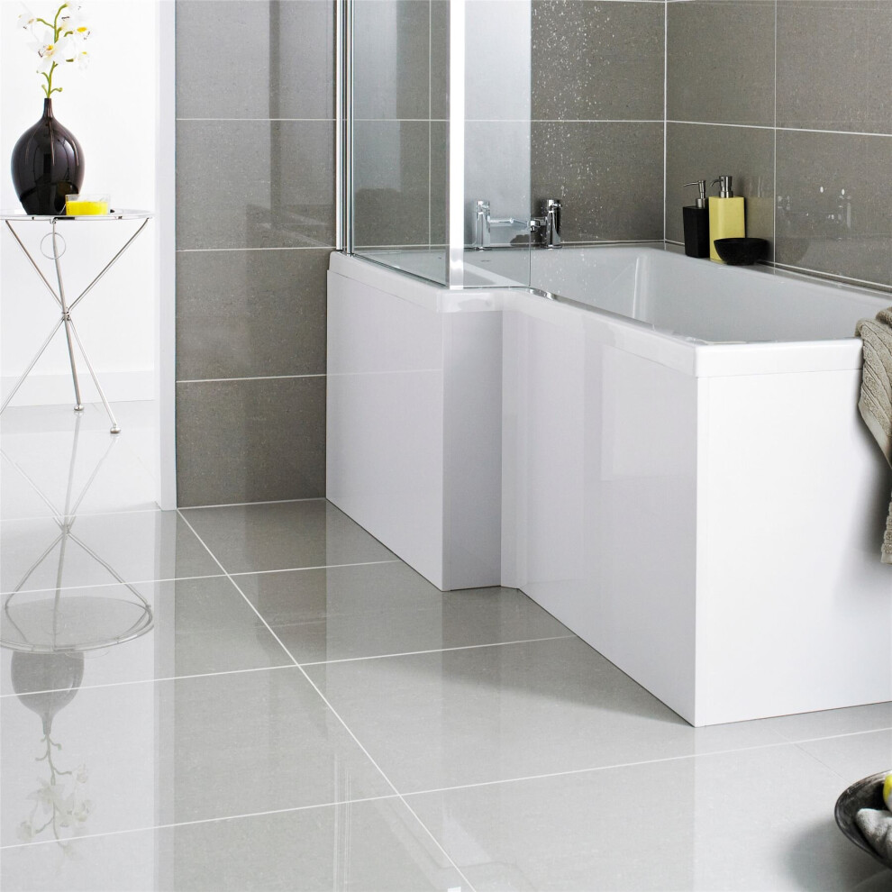 L Shaped  Shower Bath Front Side Panel Modern Bathroom White Gloss MDF 1700mm