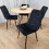 Round Oak Effect Dining Table With 4 Black Velvet Tufted Chairs Set 2