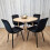 Round Oak Effect Dining Table With 4 Black Velvet Tufted Chairs Set 11