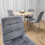 Round Oak Effect Dining Table With 4 Grey Velvet Tufted Chairs Set 3