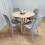 Round Oak Effect Dining Table With 4 Grey Velvet Tufted Chairs Set 15