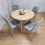 Round Oak Effect Dining Table With 4 Grey Velvet Tufted Chairs Set 12