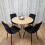 Round Oak Effect Dining Table With 4 Black Velvet Tufted Chairs Set 3