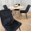 Round Oak Effect Dining Table With 4 Black Velvet Tufted Chairs Set 6