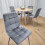Round Oak Effect Dining Table With 4 Grey Velvet Tufted Chairs Set 4