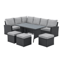 (Black) EVRE Marylin Rattan Furniture Dining & Sofa Set