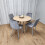 Round Oak Effect Dining Table With 4 Grey Velvet Tufted Chairs Set 1