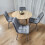 Round Oak Effect Dining Table With 4 Grey Velvet Tufted Chairs Set 9