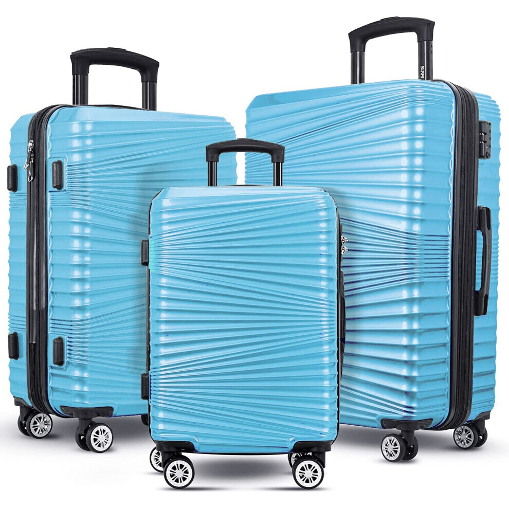 (Light Blue, 24 inch) Hard Luggage Cabin Suitcase Travel Bag Lightweight