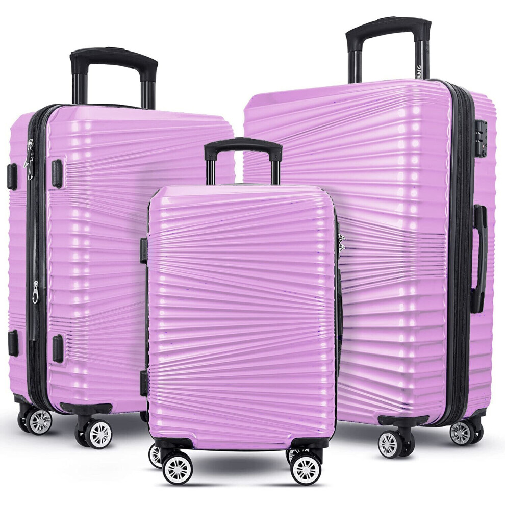 (Pink, Set of 3 ( 20+24+28)) Hard Luggage Cabin Suitcase Travel Bag Lightweight