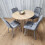 Round Oak Effect Dining Table With 4 Grey Velvet Tufted Chairs Set 5