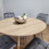 Round Oak Effect Dining Table With 4 Grey Velvet Tufted Chairs Set 14