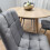 Round Oak Effect Dining Table With 4 Grey Velvet Tufted Chairs Set 10