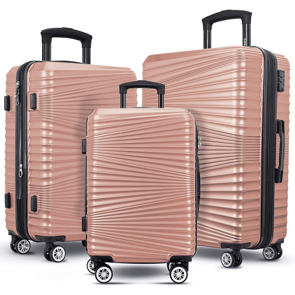 (Rose Gold, Set of 3 ( 20+24+28)) Hard Luggage Cabin Suitcase Travel Bag Lightweight