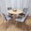 Round Oak Effect Dining Table With 4 Grey Velvet Tufted Chairs Set 6
