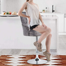 (Grey) Crushed Velvet Upholstered Breakfast Bar Stool 1 pcs