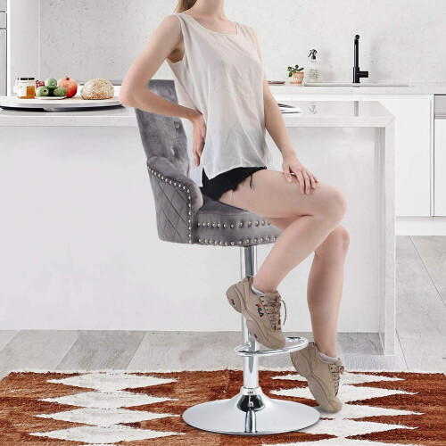 (Grey) Crushed Velvet Upholstered Breakfast Bar Stool 1 pcs