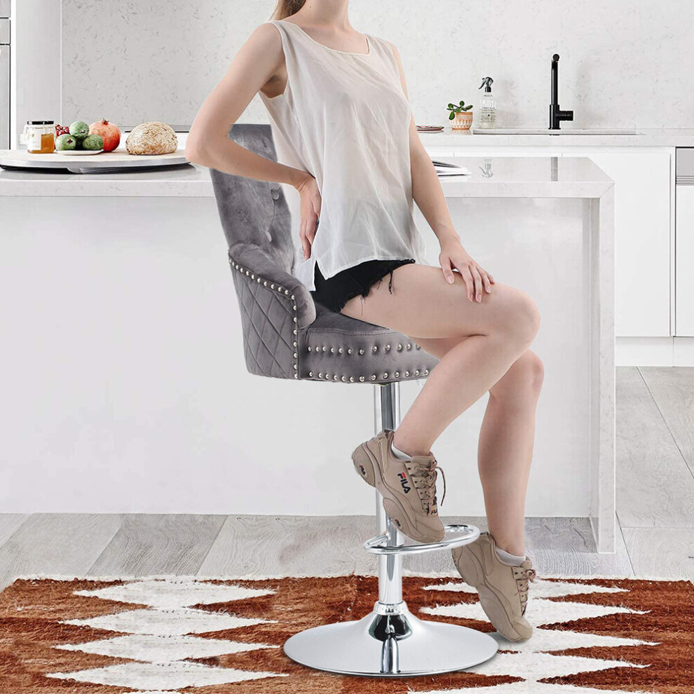 Fativo (Grey) Crushed Velvet Upholstered Breakfast Bar Stool 1 Pcs Grey