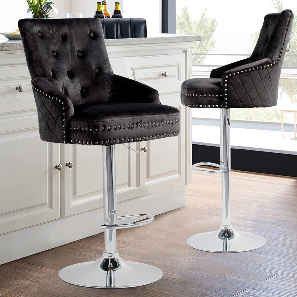 (Black Chrome Lion Knocker) Crushed Velvet Upholstered Breakfast Bar Stool