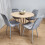 Round Oak Effect Dining Table With 4 Grey Velvet Tufted Chairs Set 11
