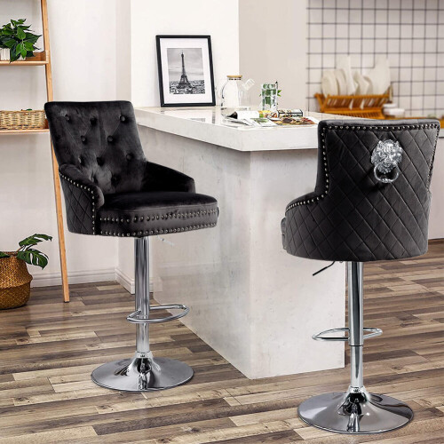 (Black) Crushed Velvet Upholstered Breakfast Bar Stool 1