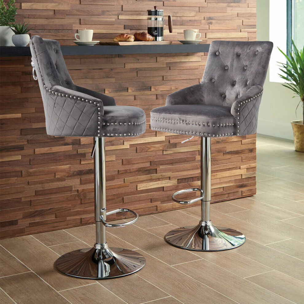 (Grey) Crushed Velvet Upholstered Breakfast Bar Stool