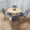 Round Oak Effect Dining Table With 4 Grey Velvet Tufted Chairs Set 7