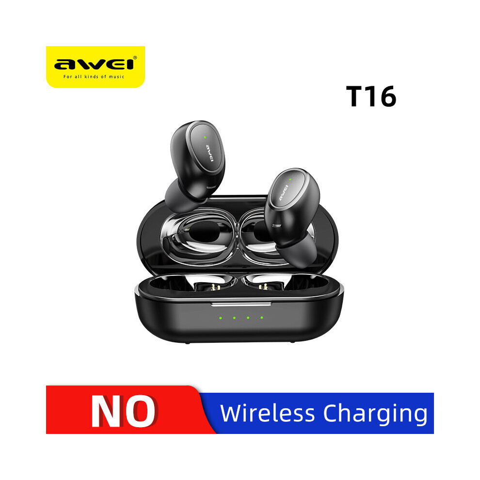 (A- T16) Awei T16 Tws Bluetooth Earphones Earbuds Wireless Charging In-Ear 6D Hifi Bass Stereo Sound True Wireless Earphone For Gaming Black 4851204997872