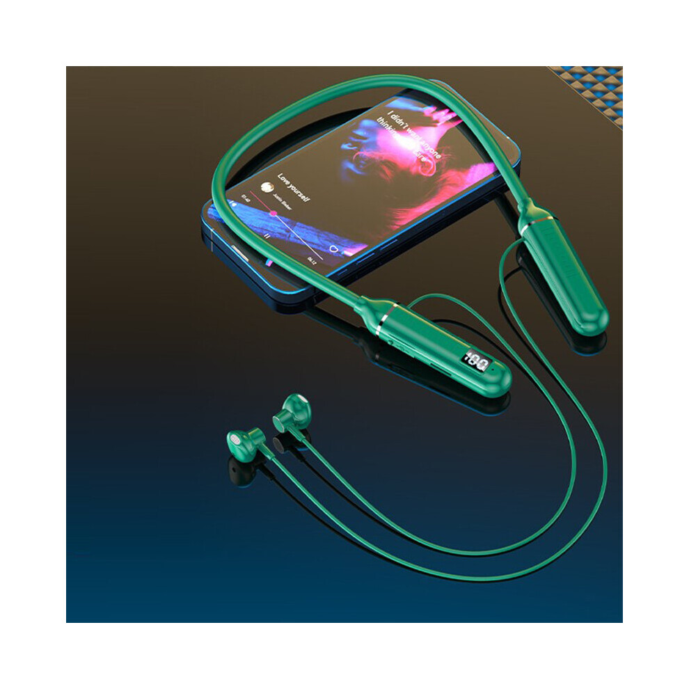 (A-) Wireless Earphones Bluetooth 5.0 Neckband Headphones Gaming Power Display Hifi Headset Tws Earbuds With Mic Support Tf Card Green 4851205039755