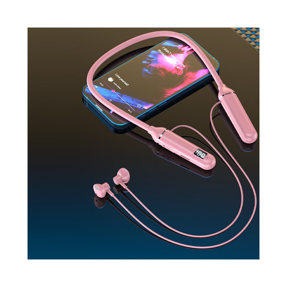 (A-) Wireless Earphones Bluetooth 5.0 Neckband Headphones Gaming Power Display Hifi Headset Tws Earbuds With Mic Support Tf Card Pink 4851205039762