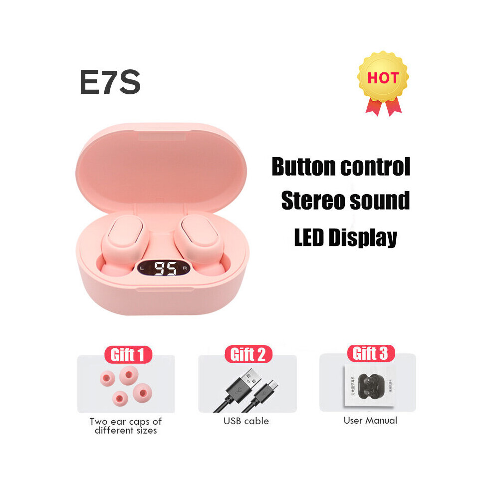 (A- Earbuds) E7s Wireless Bluetooth Headset Tws Earbuds Bluetooth Earphones Wireless Headphones Hifi Lossless Sound Headsets Sport With Mic Pink 4851204979724