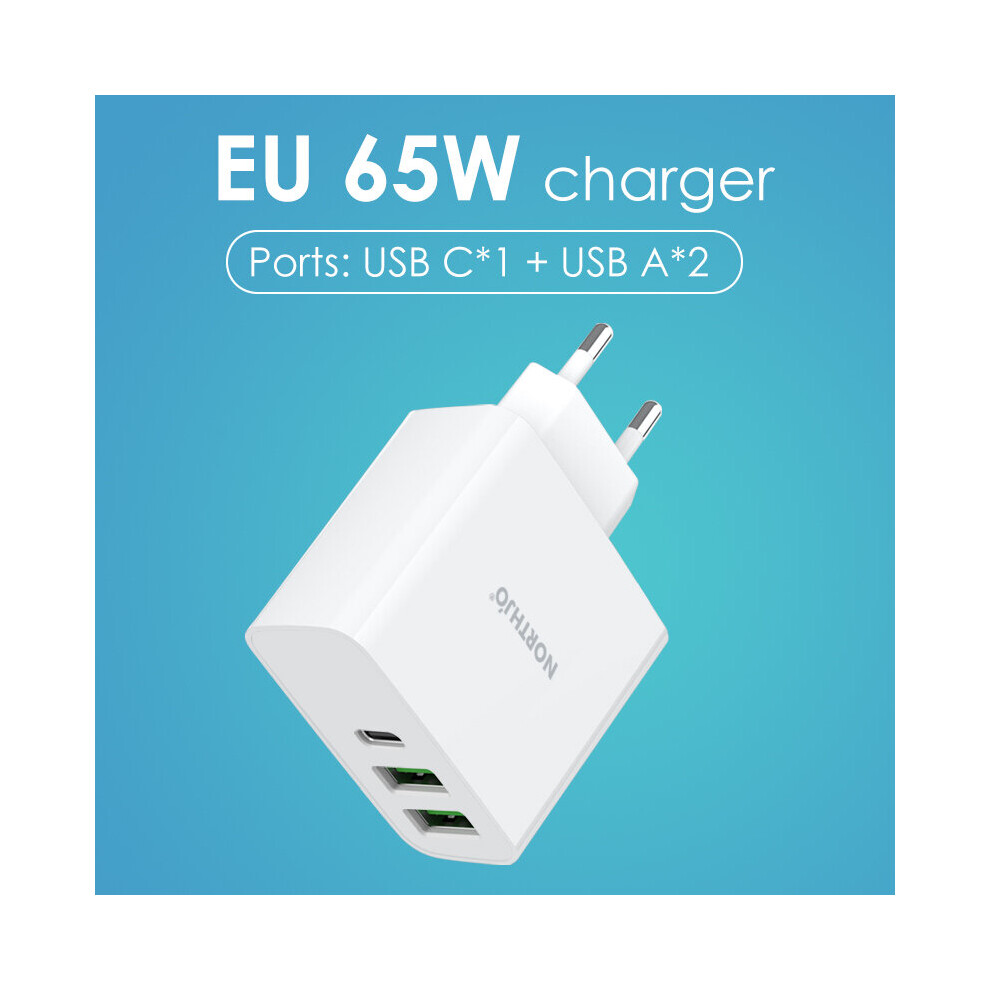 (A-Eu 65W-1C 2A) Northjo 65W Quick Charge 3.0 Usb C Pd Laptop Charger Power Adapter With Type C Charging Cable For Macbook Xiaomi Huawei Samsung 4855672976391