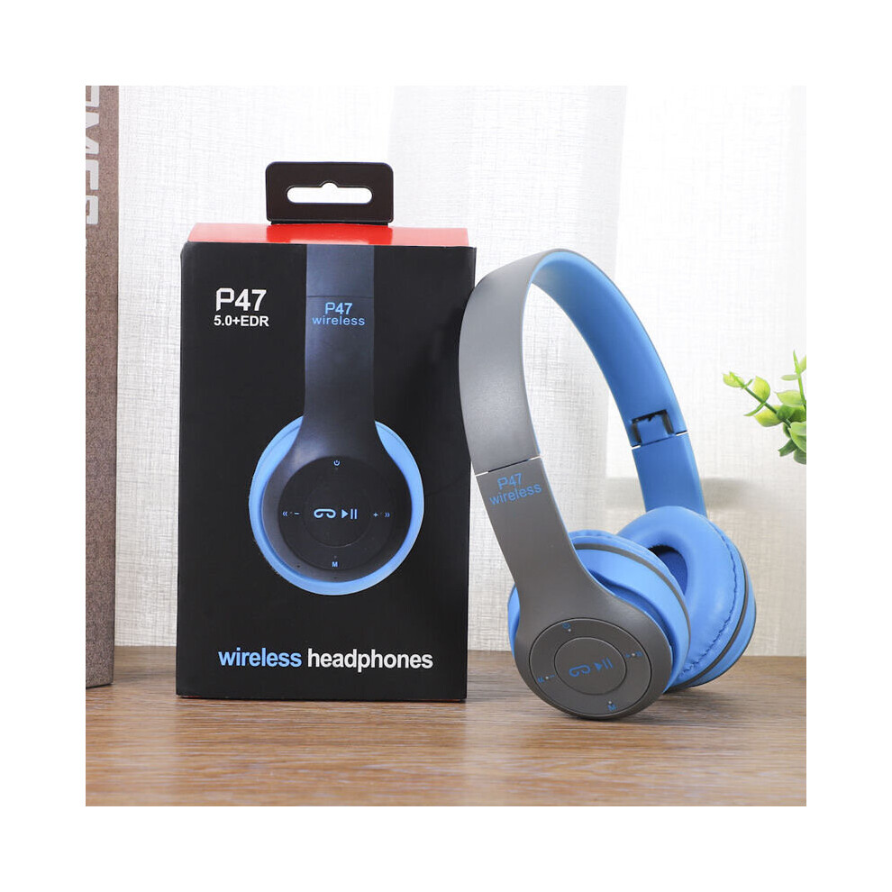 (A-P47 ) Wireless Headphones 5.0 Tooth Earphone Foldable Bass Stereo Sports Game Headset Handfree Earbuds With Mic For Android Ios Blue 4851205056325