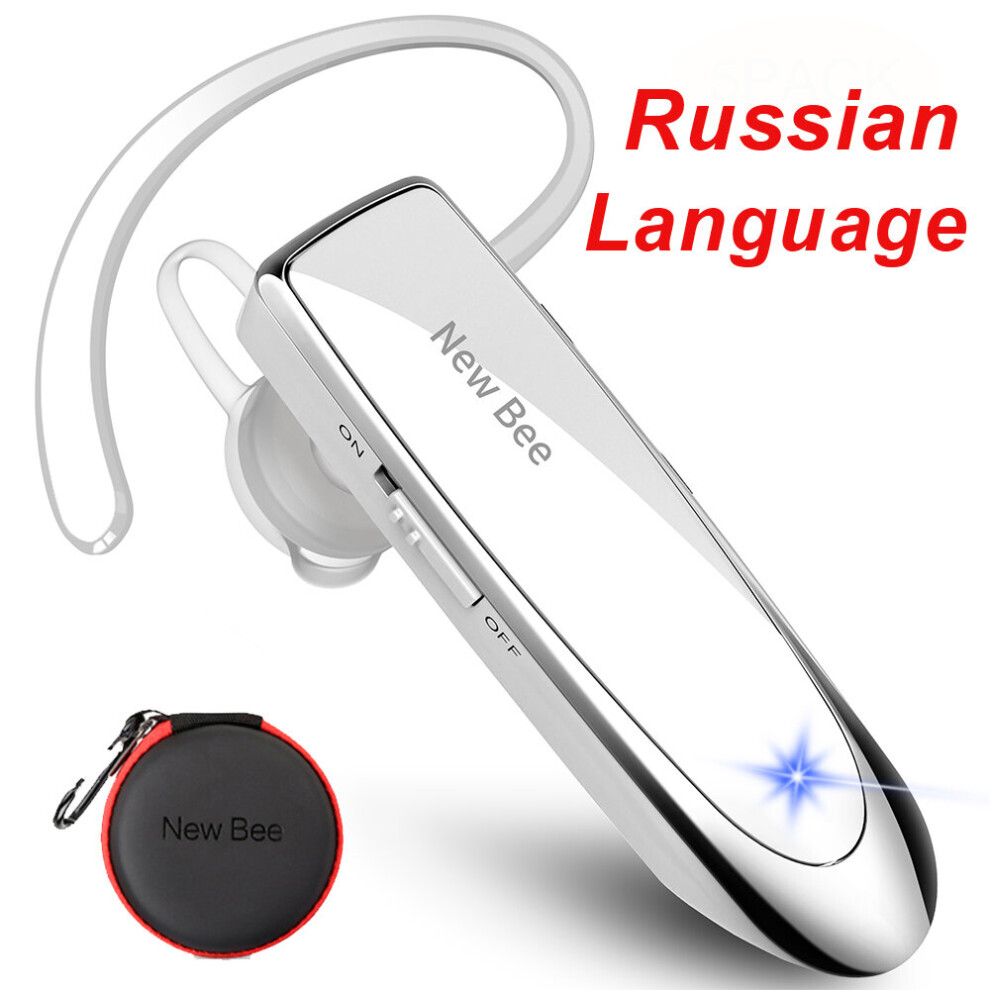 (A-Ru With Bag) New Bee Bluetooth Headset V5.0 Wireless Earphones Headphones With Mic 24Hrs Earbuds Earpiece Mini Handsfree For Iphone Xiaomi White 4851204868141
